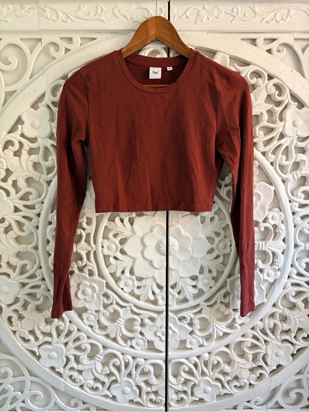 TNA Aritzia Dusty Rose Cropped Long Sleeve Crewneck Top Size S